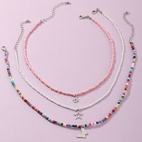 Fashion Summer Beach Style Butterfly Color Rice Bead Necklace For Women sku image 1