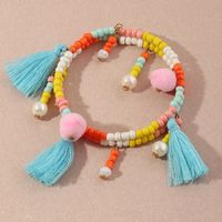 Fashion Bohemian Style Color Rice Bead Wild Tassel Alloy Pendant Bracelet For Women sku image 1