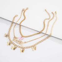 Fashion Simple Multi-layer Letter Foot Ornaments Retro Street Shooting Butterfly Pendant Anklet For Women sku image 1
