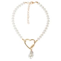 Fashion Peach Heart Link Buckle Jewelry Single Layer Pearl Pendant Necklace For Women sku image 1