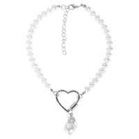 Fashion Peach Heart Link Buckle Jewelry Single Layer Pearl Pendant Necklace For Women sku image 2