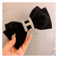 Korea Retro Velvet Double Bow H Diamond Hairpin  Wholesale Nihaojewelry sku image 1