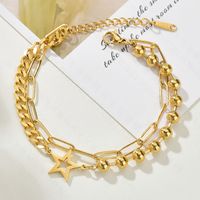 Korean Fashion Titanium Steel Five-pointed Star Niche Jewelry Double-layer Wild Jewelry Bracelet For Women main image 4