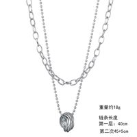 New Titanium Steel Retro Trendy  Double Ring Row Pendant Necklace For Women main image 3