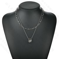 New Titanium Steel Retro Trendy  Double Ring Row Pendant Necklace For Women main image 6