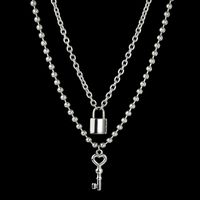 Fashion Geometric Double Retro Bead Chain Hip Hop Trend Lock Necklace main image 4