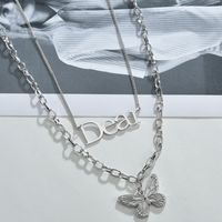 Korean Niche Retro Butterfly Simple Clavicle Chain  Titanium Steel Double Pendant main image 1