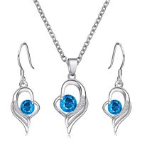 Simple Blue Diamond Clavicle Chain Love Necklace Earrings Set main image 1
