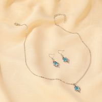 Simple Blue Diamond Clavicle Chain Love Necklace Earrings Set main image 4