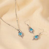 Simple Blue Diamond Clavicle Chain Love Necklace Earrings Set main image 5