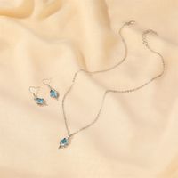 Simple Blue Diamond Clavicle Chain Love Necklace Earrings Set main image 6