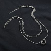 New Titanium Steel Retro Trendy  Double Ring Row Pendant Necklace For Women sku image 1