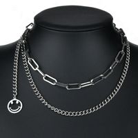 Korean Smiley Face Double-layer Titanium Steel Clavicle Chain Hip Hop Vibrato Necklace sku image 1