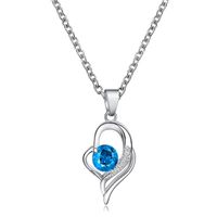 Simple Blue Diamond Clavicle Chain Love Necklace Earrings Set sku image 1