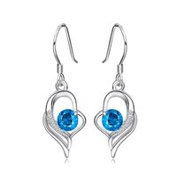 Simple Blue Diamond Clavicle Chain Love Necklace Earrings Set sku image 2