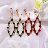Geometric Colored Gemstone Rice Beads Woven Oval Hollow Alloy Earrings Wholesale Nihaojewelry main image 1