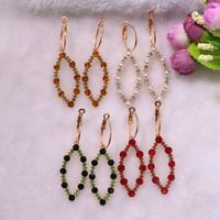 Geometric Colored Gemstone Rice Beads Woven Oval Hollow Alloy Earrings Wholesale Nihaojewelry main image 4