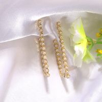 Korean Pure White Gemstone Inlaid Double-layer Vertical Bar Fashion Creative Earrings Wholesale Nihaojewelry main image 5