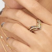 Hot Selling Copper Fashion Gold Plated Colored Zircon Ring V Type Ring Wholesale Nihaojewelry main image 1