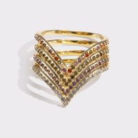 Hot Selling Copper Fashion Gold Plated Colored Zircon Ring V Type Ring Wholesale Nihaojewelry main image 5