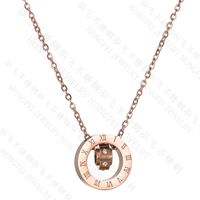 Korean Fashion Trend New Titanium Steel Rose Gold Roman Numeral Circle Pendant Necklace sku image 1