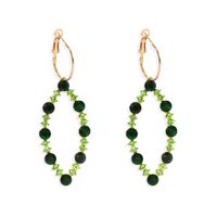 Geometric Colored Gemstone Rice Beads Woven Oval Hollow Alloy Earrings Wholesale Nihaojewelry sku image 2