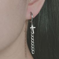 Korean Cross Earrings Chain Titanium Steel Earring Ear Buckle Tassel Earrings Single main image 4