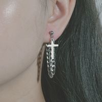 Korean Cross Chain Round Fashion Tassel Titanium Steel Earrings For Women Wholesale main image 4