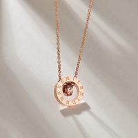 Korean Fashion Trend New Titanium Steel Rose Gold Roman Numeral Circle Pendant Necklace main image 3