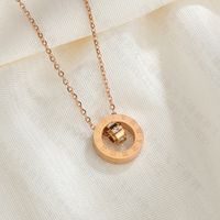 Korean Fashion Trend New Titanium Steel Rose Gold Roman Numeral Circle Pendant Necklace main image 4