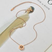 Korean Fashion Trend New Titanium Steel Rose Gold Roman Numeral Circle Pendant Necklace main image 5