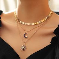 Leaf Metal  Retro Micro-inlaid Zircon Sun Necklace Wholesale Nihaojewelry main image 1