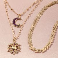 Leaf Metal  Retro Micro-inlaid Zircon Sun Necklace Wholesale Nihaojewelry main image 4
