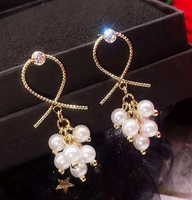 925 Silver Needle Korean Fashion Metal Knotted Sweet Elegant Pearl Alloy Earrings main image 1