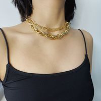 Fashion Trendy Exaggerated Hip-hop Style Thick Chain Double Clavicle Necklace For Women main image 3