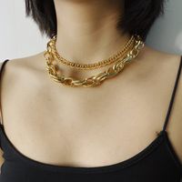 Fashion Trendy Exaggerated Hip-hop Style Thick Chain Double Clavicle Necklace For Women main image 4