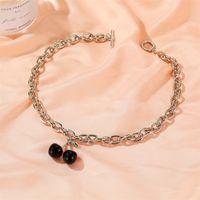 Fashion Black Cherry Exaggerated Thick Chain Word Buckle Necklace Fruit Choker Clavicle Chain main image 3