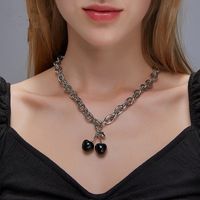 Fashion Black Cherry Exaggerated Thick Chain Word Buckle Necklace Fruit Choker Clavicle Chain main image 6