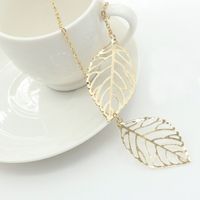 Fashion Metal Colorful Hollow Tree Leaf Two Large Leaf Pendant Necklace main image 3