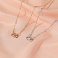 New Ladies Wild Love-shaped Diamond Hollow Double Peach Heart Pendant Necklace Clavicle Chain main image 3