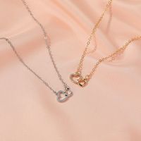 New Ladies Wild Love-shaped Diamond Hollow Double Peach Heart Pendant Necklace Clavicle Chain main image 4
