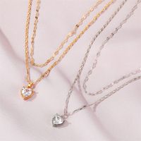 New Double-layer Inlaid Crystal Love Heart Pendant Necklace For Ladies Wild main image 3