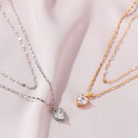New Double-layer Inlaid Crystal Love Heart Pendant Necklace For Ladies Wild main image 4