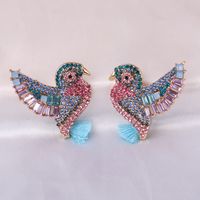 Fashion Full Diamond Peak Bird Tassel Retro Animal Women's Alloy Earrings main image 2