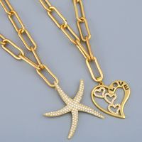 New Copper Thick Chain Love Starfish Pendant Necklace For Women Wholesale main image 1