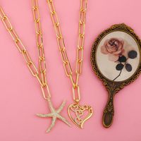 New Copper Thick Chain Love Starfish Pendant Necklace For Women Wholesale main image 6