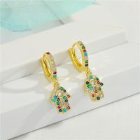 Fashion Micro-inlaid Love Color Zircon Palm Exquisite Diamond-set Eyes Tassel Small Copper Earrings main image 5
