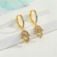 Fashion Micro-inlaid Love Color Zircon Palm Exquisite Diamond-set Eyes Tassel Small Copper Earrings main image 6
