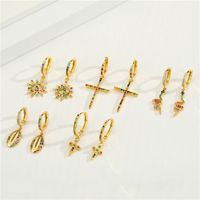 Fashion Micro-inlaid Cross Color Zircon Snake Exquisite Diamond-set Color Zirconium Sun Small Copper Earrings main image 3