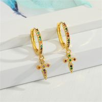 Fashion Micro-inlaid Cross Color Zircon Snake Exquisite Diamond-set Color Zirconium Sun Small Copper Earrings main image 4